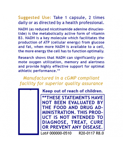 NADH, Premier - - Nutritional Supplement - - Brain Support - Fitness / Workout / Performance and Energy Support - - - Marketplace Earth Vitamins, L.L.C.