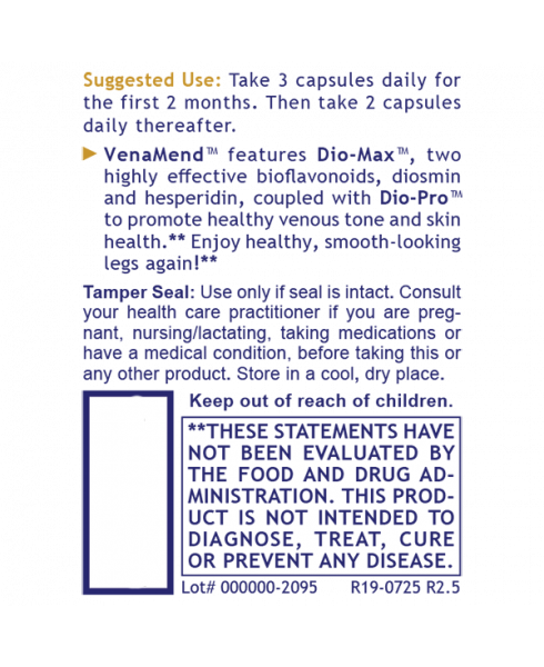 VenaMend™ - - Nutritional Supplement - - Cardiovascular and Circulatory Support - Skin Support - Vein Support - - - Marketplace Earth Vitamins, L.L.C.