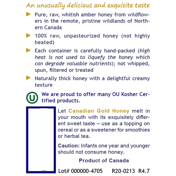 Honey, Canadian Gold - - Nutritional Supplement - - Super Health and Vitality - - - Marketplace Earth Vitamins, L.L.C.
