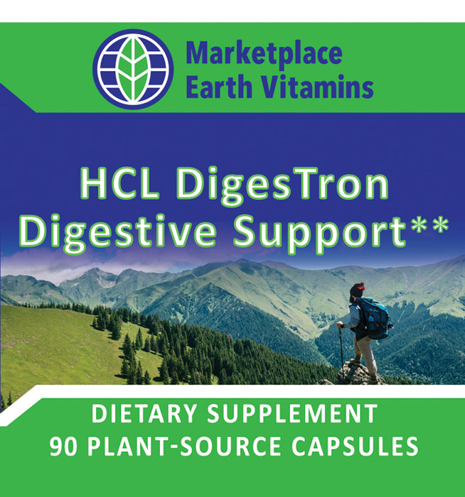 HCL Digestron Digestive Support - Contains premier-source betaine hydrochloride Helps assist the digestive process Supports gastric acid secretion Promotes the digestion of nutrients HCL promotes the natural acidic environment of the stomach - Marketplace Earth Vitamins, L.L.C.