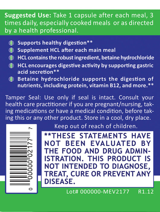 HCL Digestron Digestive Support - HCL Digestron Digestive Support contains the powerful ingredient, betaine hydrochloride, which helps assist the digestive process by supporting gastric acid secretion that is critically needed to break down protein in order for important minerals and vitamins to be absorbed. - Marketplace Earth Vitamins, L.L.C.