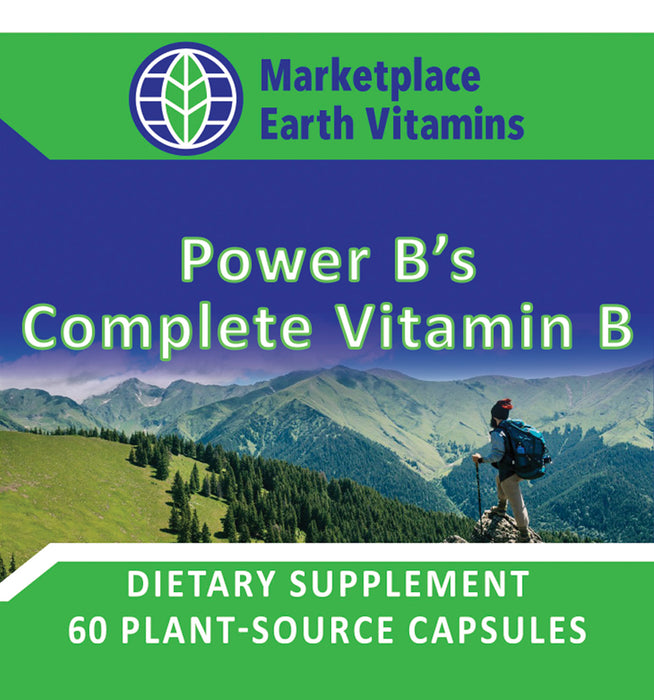 Power B's Complete Vitamin B - Complete vitamin B complex with 9 active vitamin B forms including the preferred forms of folate (5-MTHF), B12 (including methyl cobalamin), B2 (R-5-P) and B6 (P-5-P) in a base of fermented media (apple cider vinegar) - Marketplace Earth Vitamins, L.L.C.