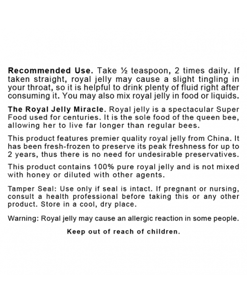 Royal Jelly-100 - - Nutritional Supplement - - Super Health and Vitality - - - Marketplace Earth Vitamins, L.L.C.