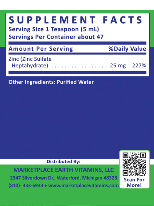 Liquid Zinc Supersorb Immune Support - Zinc (Zinc Sulfate Heptahydrate) 25 mg- Marketplace Earth Vitamins, L.L.C.