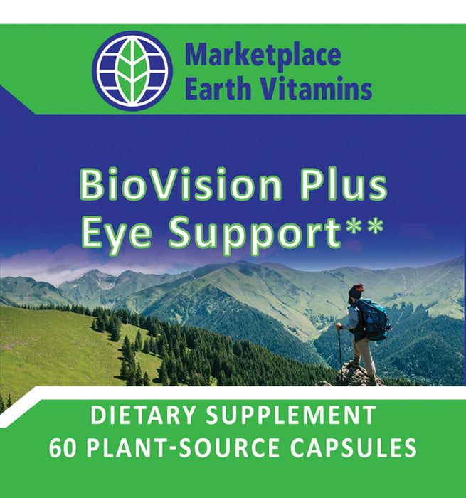Biovision Plus Eye Support - Provides maximum support to your eye's macular health* Supports total retinal health and photoreceptor health* Features natural-source lutein and zeaxanthin (from marigold flowers) Contains a broad-spectrum blend of high-value botanical agents for optimal nutritional support - Marketplace Earth Vitamins, L.L.C.
